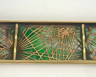 Lot 75	Louis Comfort Tiffany Bronze and Glass Grapevine Design Art Glass Pen Tray with Three Compartments (c. 1910-1920). Bronze, Green Glass.