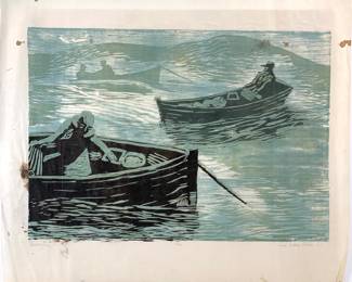 Lot 13	Anne Rosson Fuller Dillon (American, 1938-1996. Lobstering (1965). Woodblock Print on Paper.