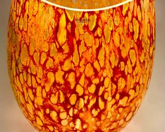 Lot 124	Kosta Boda, Sweden, Large Art Glass Vase, Mottled Tortoiseshell Spot Decoration In Fiery Orange, Red And Amber, Signed, 20th Century