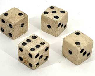 Lot 49	Set Of Four Antique Bone Dice, Hand Cut With Black Pip Inlay, 19th Century