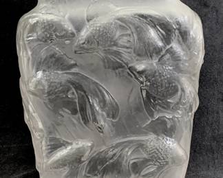 Lot 67	Phoenix Glass Company, Goldfish Or Koi Pattern Art Glass Vase, Frosted And Clear, Rectangular Pillow Form, Ruben Haley Design, Art Deco Circa 1930s