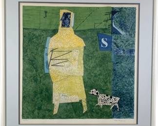Lot 100	Max Papart (French, 1911-1994). Personnage au Chien (1969). Mixed Media Color Lithograph on Wove Paper.