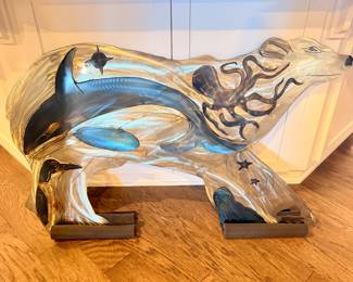 Brushed Steel Art large / excellent piece 27x 47” find the whale, the octopus, the penguin etc /artist crafted