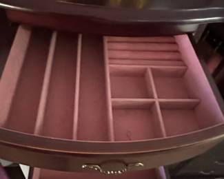 Mahogany Finish Drawer Jewelry Armoire with Ornate Drawer Pulls fourth image