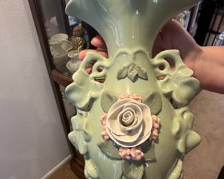 Vintage Capodimonte Style Porcelain Vase with Applied Roses