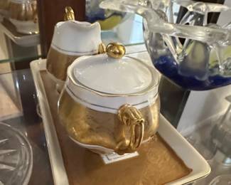 American Cut Crystal Sugar Bowl and Creamer Set