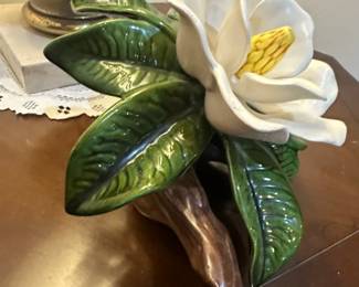Ceramic Magnolia Flower and Leaf Figurine second image