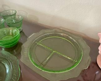 Green Depression Glass Patrician Pattern Serving Set second image