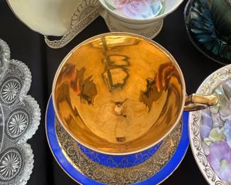 Gilded Cobalt Blue Footed Cup and Saucer second image