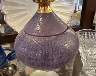 MidCentury Purple Textured Ceramic Jar with Gold Lid