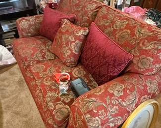 Vintage Red and Gold Floral Damask Sofa