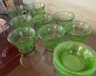 Green Depression Glass Patrician Pattern Serving Set