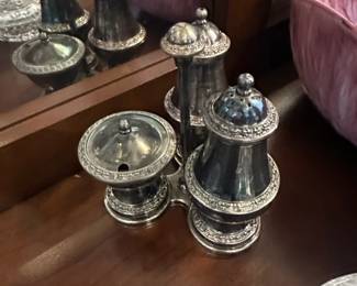 SilverPlated Condiment Set with Salt and Pepper Shakers and Mustard Pot
