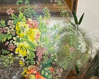 Vintage Noritake Bimini Hand Painted Floral Glass Plate with Metal Stand second image