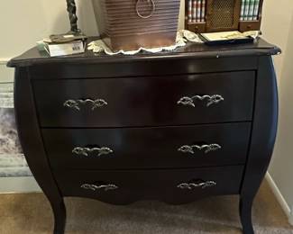Black Lacquer Bombe Chest of Drawers