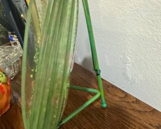 Vintage Noritake Bimini Hand Painted Floral Glass Plate with Metal Stand third image