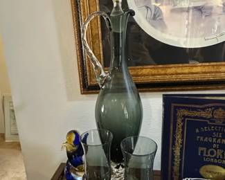 Smoky Grey Glass Genie Bottle Decanter Set