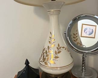MidCentury Ceramic Table Lamp with Gold Leaf Accents
