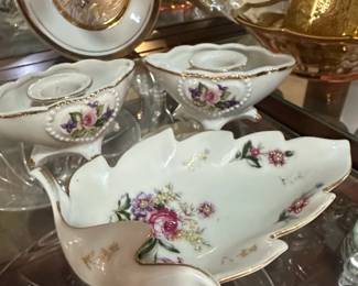 R.S. Prussia Porcelain LeafShaped Dish with Floral Motif