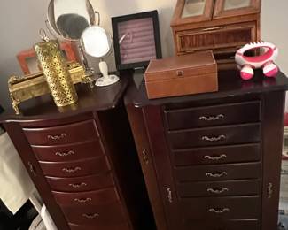 Mahogany Finish Drawer Jewelry Armoire with Ornate Drawer Pulls fifth image