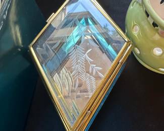 Vintage Etched Glass and Gilt Metal Jewelry Box