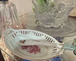 German Porcelain Relish Dish with Spoon