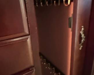 Mahogany Finish Drawer Jewelry Armoire with Ornate Drawer Pulls second image