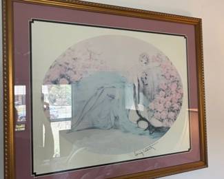 Louis Icart Woman with Pink Roses Lithograph