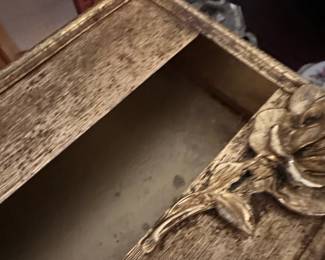 Vintage Hollywood Regency Gold Filigree Tissue Box Cover with Rose Embellishments second image