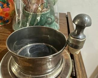 Silver Plate Wine Bottle Coaster and Stopper Set