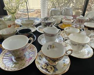 Assorted Vintage Porcelain Tea Cups and Saucers