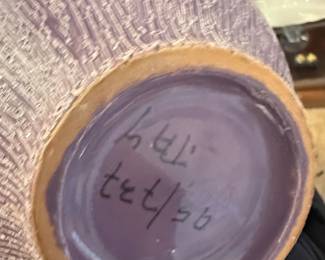 MidCentury Purple Textured Ceramic Jar with Gold Lid second image