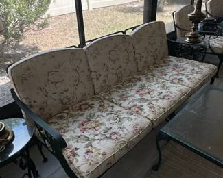 Vintage Wrought Iron Sofa with Floral Upholstery