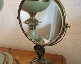 Victorian Style Gilt Metal and Glass Vanity Mirror with Dogwood Motif