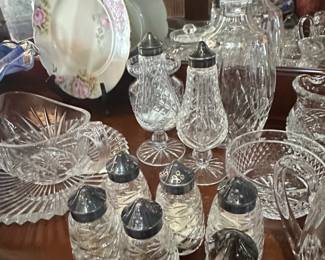 Cut Crystal Salt and Pepper Shakers with SilverPlated Tops