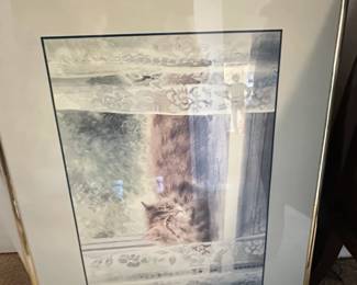 Framed Watercolor Painting of a Cat
