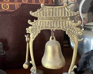 Vintage Brass Pagoda Temple Bell with Striker