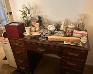 Vintage Art Deco Waterfall Walnut Writing Desk