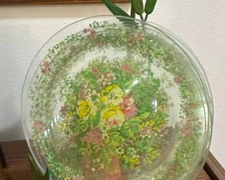 Vintage Noritake Bimini Hand Painted Floral Glass Plate with Metal Stand