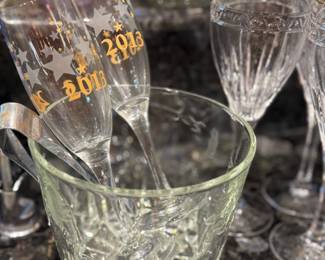 Crystal ice bucket, champagne glasses