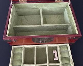 Vintage Chinese Rosewood Jewelry Box with Ornate Brasswork fourth image