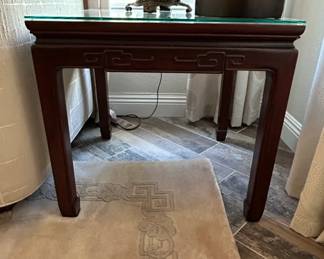 Chinese Rosewood Carved Side Table with Glass Top