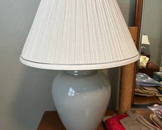 Pale Blue Glazed Ceramic Ginger Jar Table Lamp with Pleated Shade