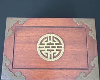 Vintage Chinese Rosewood Jewelry Box with Ornate Brasswork second image