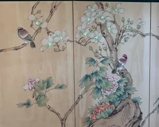 FourPanel Japanese Screen Painting with Birds and Blossoms third image