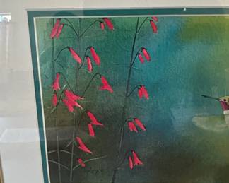 Hummingbird and Red Flowers Watercolor Painting third image