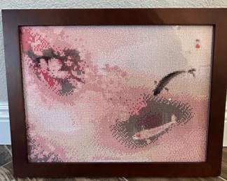 Completed Diamond Painting of Koi Fish and Cherry Blossoms