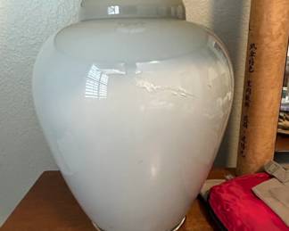 Pale Blue Glazed Ceramic Ginger Jar Table Lamp with Pleated Shade second image