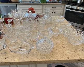 Assorted Crystal Glassware Set with Punch Bowl and Serving Pieces