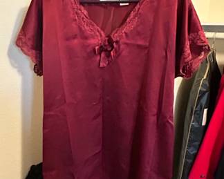 Victorias Secret Burgundy Satin Lace Trim Nightgown